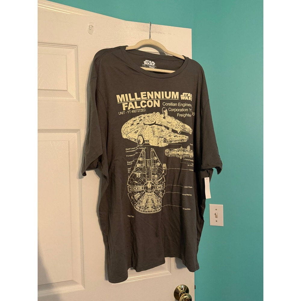 Star Wars Millennium Falcon Blueprint Graphic T-Shirt Mad Engine Gray 3XL